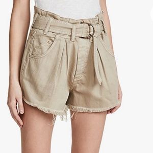 FREE PEOPLE - See You Sometime Olive Green Paperbag Safari Shorts Size Medium